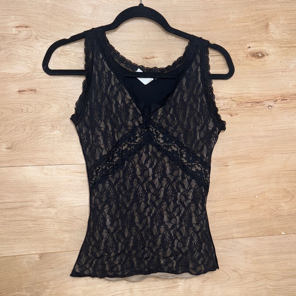 Flexees Black Lace Overlay Top